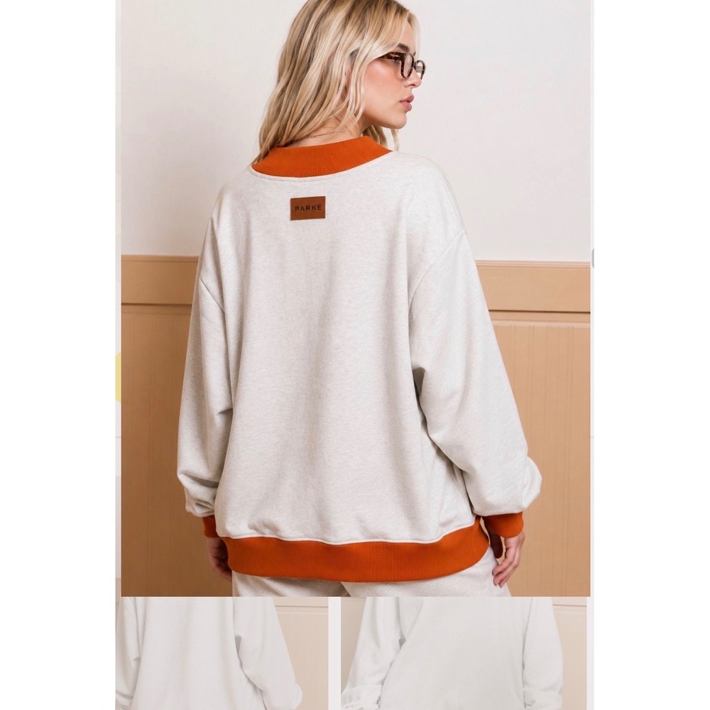 PARKE Two Tone Classic Mockneck Sweatshirt Heather Grey Amber L/XL - Picture 1 of 12